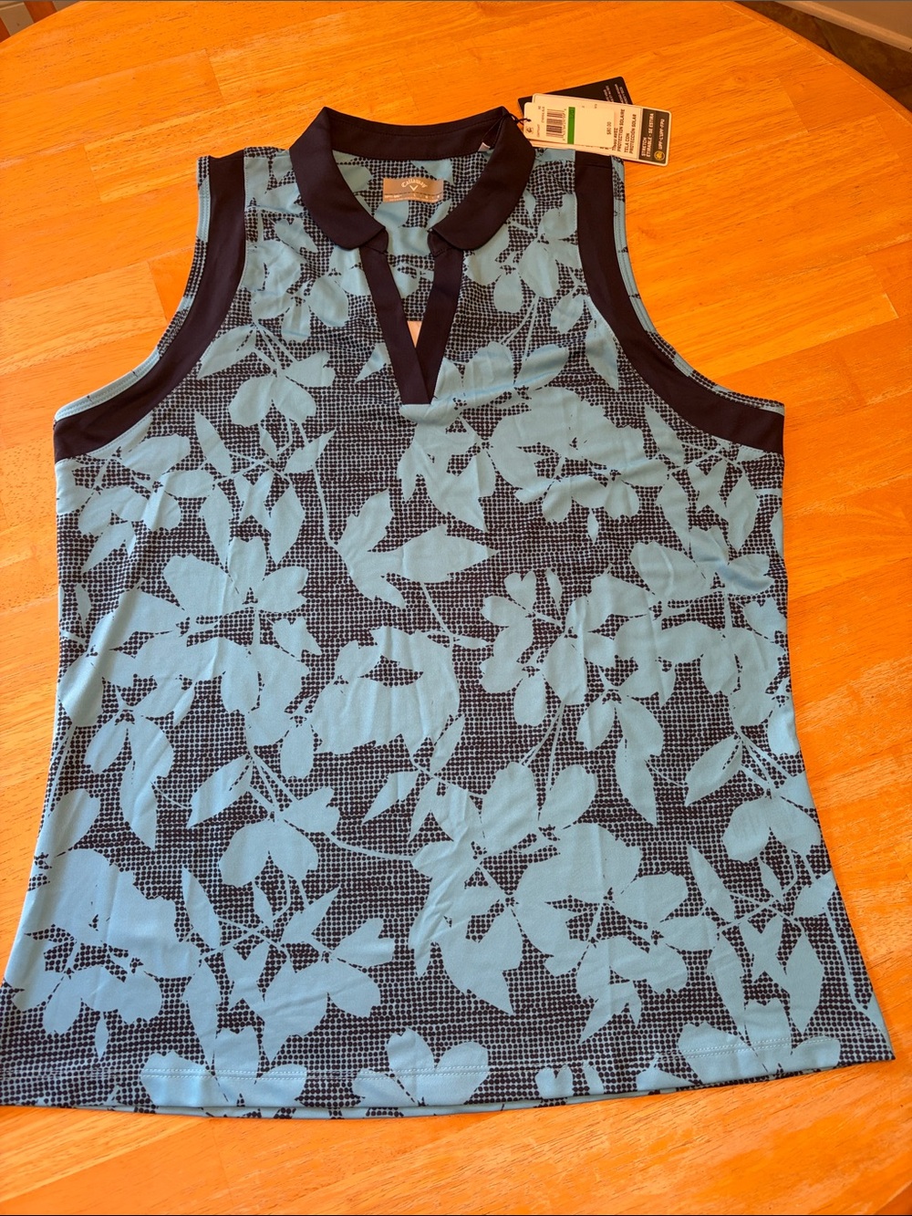 Callaway Blue Floral Sleeveless Polo Tank